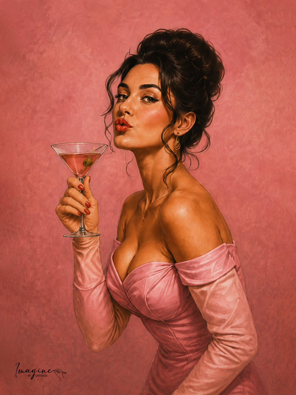 A custom illustrated Cocktail Queen portrait